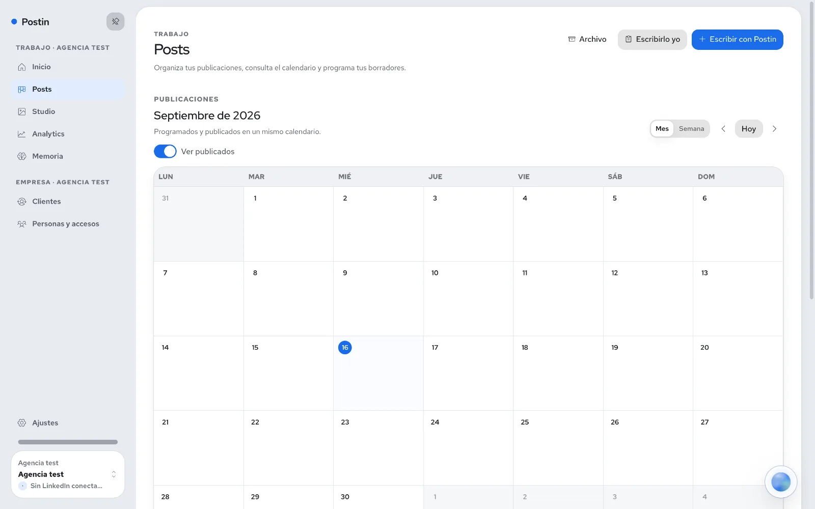 Posts de Postin: el calendario con lo programado y lo publicado en un mismo sitio