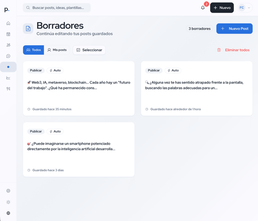 Borradores de posts de LinkedIn en Postin: edita y guarda tus ideas antes de publicar Borradores de posts de LinkedIn en Postin: edita y guarda tus ideas antes de publicar