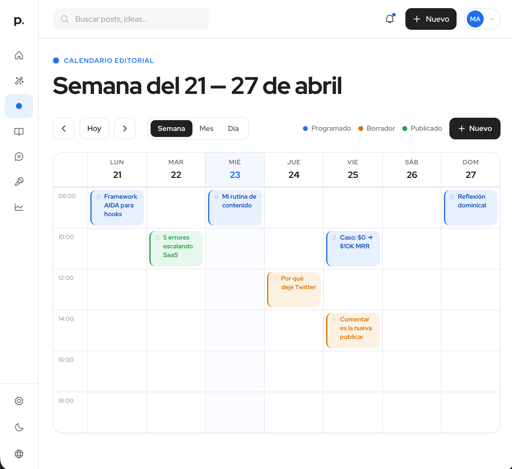 Calendario semanal de contenidos de LinkedIn en Postin: planifica tus posts de la semana Calendario semanal de contenidos de LinkedIn en Postin: planifica tus posts de la semana