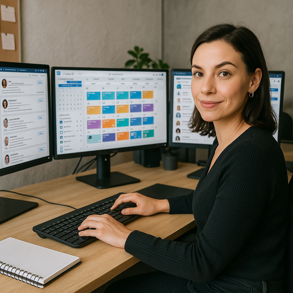 Una community manager trabajando eficientemente en